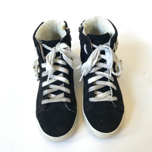 The Shoe Box High Top Sneakers Womens 37 7 Black White Floral Leather Trainers - Picture 3 of 12